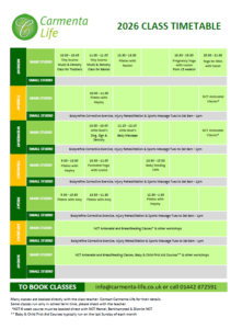 2026 Class Timetable Carmenta Life
